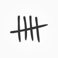 Tally marks drawn by hand. Isolated sketch icon, sign, symbol.