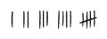 Tally marks from one to five. Hand drawn lines or sticks. Simple mathematical count visualization, prison or jail wall