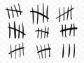 Tally marks on a prison wall isolated. Counting signs. Vector