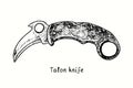 Talon knife type. Ink black and white drawing