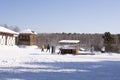 Taltsy, Irkutsk region, Russia - february 21, 2023 : Ancient wooden architecture. Irkutsk architectural and ethnographic