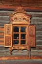 Taltsy, Irkutsk region, Russia, March, 02, 2017. Irkutsk architectural-ethnographic Museum `Taltsy`. Village hut, a window with ca