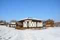 Taltsy, Irkutsk region, Russia, March, 02, 2017. Tavern in old russian house in the winter, Irkutsk architectural-ethnographic Mus