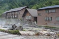 Tamagawa hot spring onsen famous for healing cancer disease thanks to hakutolite rock radiation in mountain valley in Akita, Japan