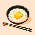 Tamago kake gohan, a traditional dish of Japanese cuisine. Japanese breakfast rice with egg.