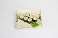 Tamago maki sushi roll seaweed with japanese rice