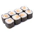 Tamago maki sushi rolls isolated on white background