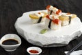 Tamago Sushi and Crabstick Roll Royalty Free Stock Photo