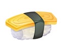 Tamago Sushi or Egg Roll On Rice. Colorful vector illustration on white background Royalty Free Stock Photo
