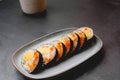 Tamako roll or japanese sweet egg sushi roll. tradition food made from rice and easy meal