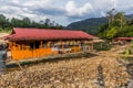 TAMAN NEGARA, MALAYSIA - MARCH 16, 2018: Floating restaurant on Tembeling river in Kuala Tahan village, Taman Negara