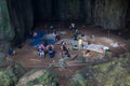 TAMAN NEGARA, MALAYSIA - MARCH 17, 2018: Tourists camping in a cave in the jungle of Taman Negara national par