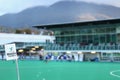 Tamanian Hockey Centre, Hobart, Australia. Logo, field and stadium