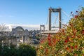 The Tamar Bridge road with the Royal Albert Bridge railway crossing the Tamar river between Cornwall and Devon ,Plymouth, Royalty Free Stock Photo