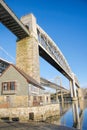 The Tamar Bridge road with the Royal Albert Bridge railway crossing the Tamar river between Cornwall and Devon ,Plymouth, Royalty Free Stock Photo