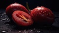 Tamarillo fruit on a dark background. Exotic tropical red fruit. Cyphomandra beetroot, Tomato tree plant of the