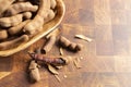 Tamarind Beans in Shell on a Butchers Block Royalty Free Stock Photo