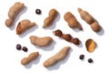 Tamarind pods, seeds, top, isolated