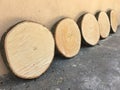 Tamarind wood kitchen cutting board. Circular wood kitchen chopping board.Round discs. beautiful patterns arranged in rows.