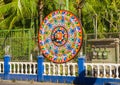 Tamarindo, Costa Rica, June, 26, 2018: Outdoor view of stoned and colorful huge mexican hat in front of a wall at