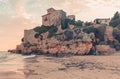 A view of the ancient castle from the beach. Tarragona Spain Royalty Free Stock Photo