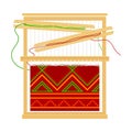 Tambour or Embroidery Frame with Canvas and Embroidered Pattern Vector Illustration