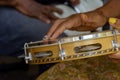 Tambourine being played by a ritimist during a samba performance Royalty Free Stock Photo