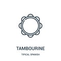 tambourine icon vector from tipical spanish collection. Thin line tambourine outline icon vector illustration. Linear symbol for