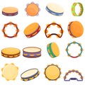 Tambourine icons set, cartoon style