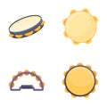 Tambourine icons set cartoon vector. Tambourine of different style and color Royalty Free Stock Photo