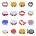 Tambourine icons set, isometric style