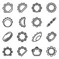 Tambourine icons set, outline style