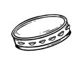 Tambourine musical instrument style hand drawn. Vector black and white doodle illustration