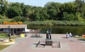 View of the embankment of Tambov near the river Tsna. Monument to Saints Peter and Fevronia