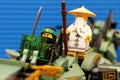 Lego Ninjago Movie. The Green Ninja and Wu flying on Green Ninja Mech Dragon