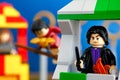 Quidditch Match Lego Harry Potter play set. Professor Snape minifigure on Slytherin house tower Royalty Free Stock Photo