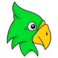 Tame green parrot head, doodle icon drawing