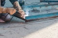 Tame welder. the welder welds iron. the welder welds metal. Royalty Free Stock Photo