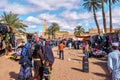 Shoppers at a Moroccan public outdoor market.