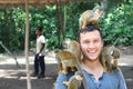 Tamer training animales in a zoo