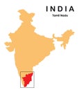 Tamil Nadu in India map. Tamilnadu Map vector illustration
