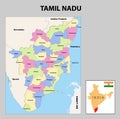 Tamil nadu map. District ways map of tamil nadu with name. Vector illustration of Tamilnadu geographical map. New and original