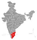 Tamil Nadu red highlighted in map of India