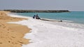 Tamilnadu fishermen getting their wooden boat or catamaran for fishing in Bay of Bengal Royalty Free Stock Photo