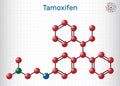 Tamoxifen, C26H29NO molecule. It is antineoplastic nonsteroidal antiestrogen, used in the treatment and prevention of breast