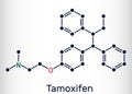 Tamoxifen, C26H29NO molecule. It is antineoplastic nonsteroidal antiestrogen, used in the treatment and prevention of breast