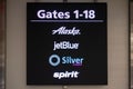 Alaska, Jetblue, Silver and Spirit sign at Tampa International Airport Royalty Free Stock Photo