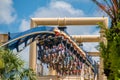 People having fun amazing Montu rollercoaster at Busch Gardens 32. Royalty Free Stock Photo