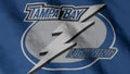 Tampa Bay Lightning hockey club flag waving in the Wind. Tampa Bay Lightning HC. 3d render.