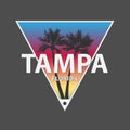 Tampa city travel destination. triangel vector shirt logo with palms